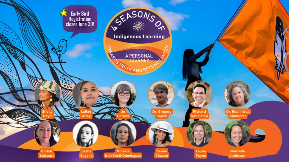 a banner for Four Seasons of Indigenous Learning with photos and names of the instructors